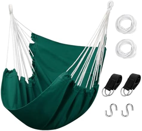 Hommtina Hammock Chair Hanging Rope Swing, Max 300 Lbs Hanging Chair with Pocket & Durability Perfect for Outdoor, Home, Bedroom, Patio