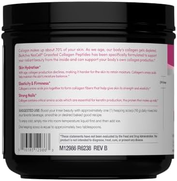 NeoCell Grassfed Collagen Peptides Powder | 7 oz | Unflavored | for Women and Men | Hair, Skin, & Nails