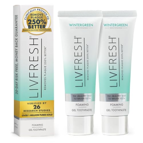 LIVFRESH Toothpaste Gel, Clinically Proven to Remove Plaque 250% Better, Improves Gum Health 190% Better, Prevents & Reduces Tartar, Freshens Breath, SLS Free Dental Gel, Wintergreen