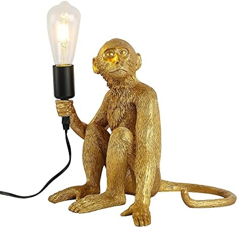 Resin Hemp Rope Monkey Table Light Retro Edison Monkey Desk Resin Sitting Monkey Lighting Fixture E27 for Dining Living Room Bedroom Bar Cafe