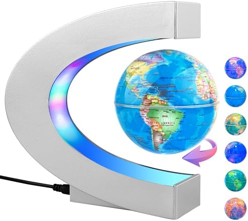 Magnetic Levitating Globe with LED Light | Cool Tech Gift for Men Father | Boys Birthday Gifts for Him | Floating Globes World Office Desk Accessories Tech Gadgets Home Decor Display- Black