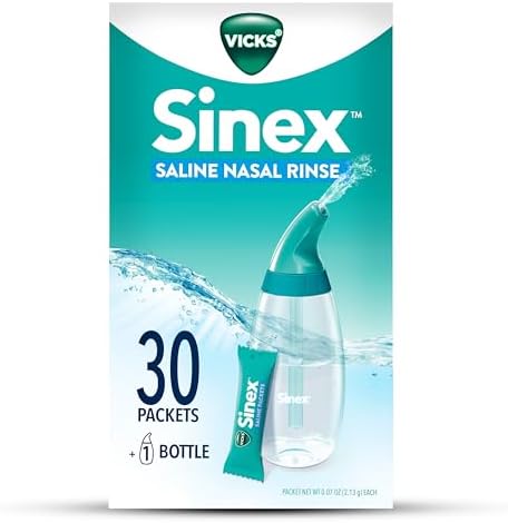 Vicks Sinex Saline Nasal Rinse Starter Kit, Drug Free Saline, Flush Out Mucus and Allergens