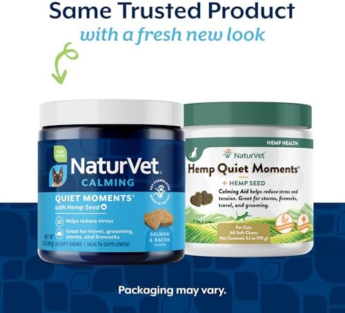 NaturVet Quiet Moments Calming Plus Melatonin Cat Supplement - 50 Count | Calming Aid for Cats - Reduce Stress, Pet Storm Anxiety, Motion Sickness - Great for Grooming, Separation and Travel