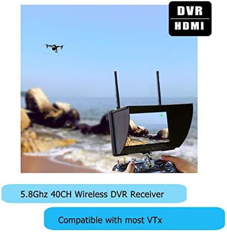 Black Pearl Diversity Monitor RC801 FPV Monitor with DVR 5.8Ghz 40CH 7inch FPV Screen Receiver Built in Battery with Sunshade Hood for RC Racing
