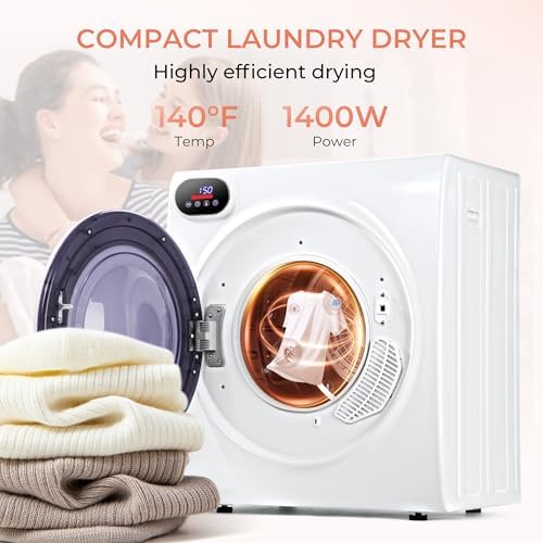 Euhomy Compact Laundry Dryer, 3.5 cu ft Front Load Stainless Steel Clothes Dryers With Exhaust Pipe, 1500W