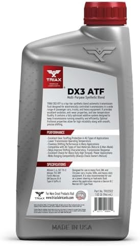 TRIAX DX3 ATF - Compatible with All GM Dexron III and Ford Mercon Applications- Multi-Purpose, Friction Optimized, High Mileage Automatic Transmission Fluid (5 Gallon)