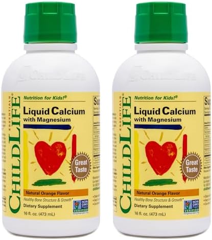 ChildLife Essentials Liquid Calcium Supplement for Kids, 16 fl Oz (2 Pack) | Baby & Toddler Calcium, Magnesium, Zinc, Vitamin D 3, Orange Flavor, Supplement, Liquid, Toddler Kids, Zinc Magnesium