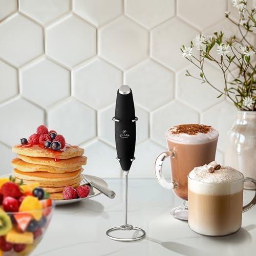 Zulay Kitchen Powerful Milk Frother Wand With Duracell Batteries - Ultra Fast Handheld Drink Mixer - Electric Whisk Foam Maker for Coffee, Lattes