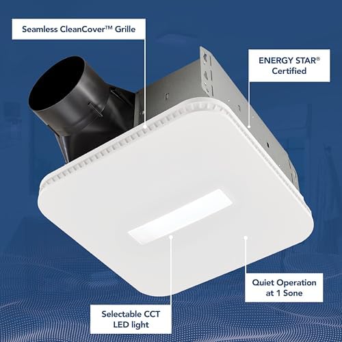 Broan-NuTone Bathroom Exhaust Fan – Retrofit Design Replaces Existing Fan Without Attic Access, Quiet 1.0 Sones, 110 CFM, Powerful Ventilation with 4 Selectable CCT Light Settings for a Modern Look