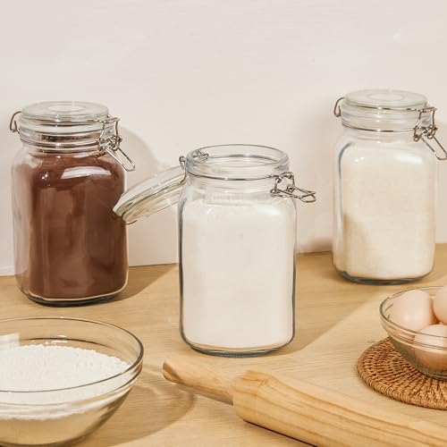 CHEFSTORY 50oz Glass Food Storage Jars with Airtight Clamp Lids, 3 Pack