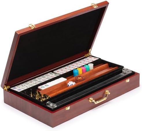 Yellow Mountain Imports American Mahjong Set, Little Birdie with Wooden Case, Wooden Racks with Acrylic Pushers, Wright Patterson Scoring Coins, Dice, & Wind Indicator