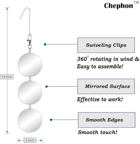 Chephon Upgraded Bird Scare Discs Set - Large 24 Discs - Highly Reflective Double-Sided Bird Reflectors Scare Devices - Better to Keep Most Birds