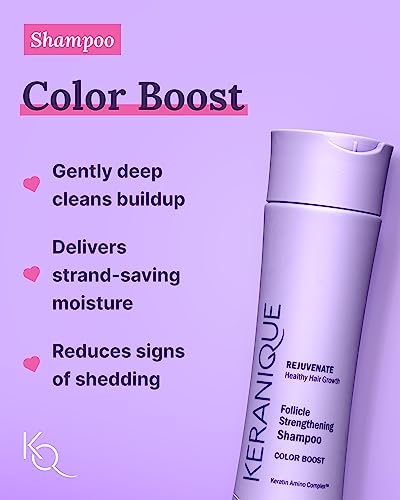 Keranique Color Treated Shampoo and Conditioner Set with Follicle Booster Hair Serum - Keratin Enriched Color Boost Set w/Shampoo