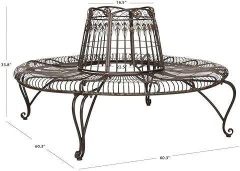 SAFAVIEH Outdoor - Ally Iron Tree Bench - Rustic Brown Iron Metal - Curved Scrollwork Garden Design - Ideal for Patio, Deck, Porch, Garden, 17.5" Seat Height (PAT5019A)