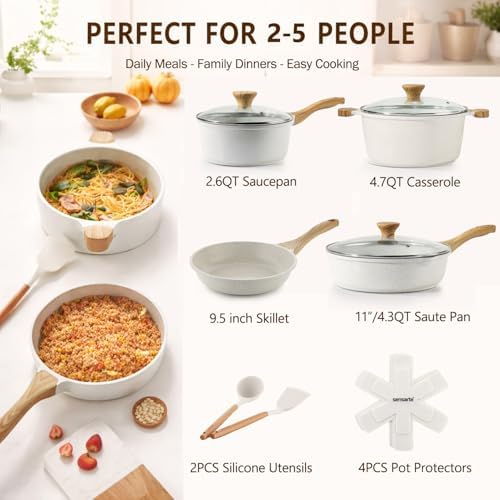 SENSARTE Nonstick Ceramic Cookware Set, 13-pcs Non-toxic Pots and Pans Set | Healthy Kitchen Cooking Set with Stay-Cool Handles
