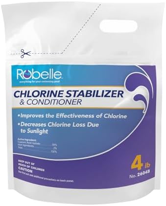 Robelle 4-Pounds Premium Chlorine Stabilizer and Conditioner | Concentrated Cyanuric Acid for Pools, Pool Stabilizer, Helps Chlorine Last Longer, 6 oz raises CYA 10 ppm per 5,000 gallons