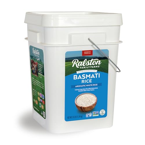 Ralston Family Farms Artisanal Basmati White Rice, 25 lb Bucket, American Grown, Non-GMO, Naturally Gluten Free