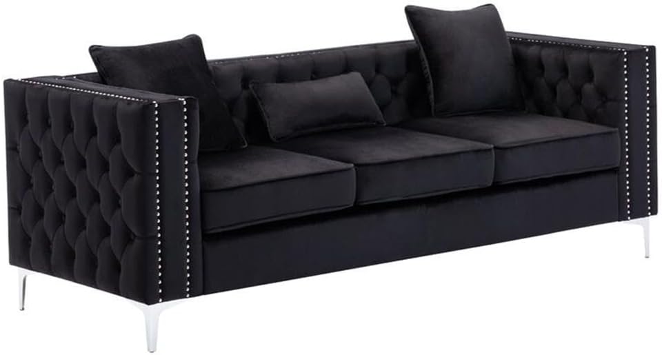 Lilola Home Lorreto Black Velvet Sofa