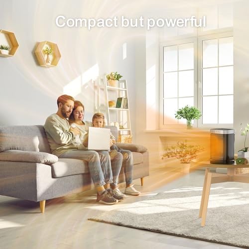 Small Portable Space Heater for Indoor Use - with 70°Rotating Feature, JIBUFI 1500W PTC Electric Heater, Rapid and Safe Heating, Remote Control