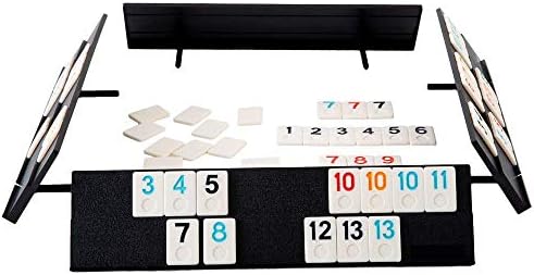 Homwom 106 Tiles Rummy Game - Travel Games Rummy Board Game Rummy Set with Aluminum Case & 4 Anti-Skid Durable Trays