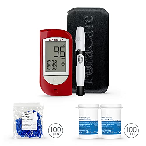 FORA Pro Voice V9 Diabetes Testing Kit for Accurate and Easy Monitoring Your Blood Glucose with Talking Glucometer, 1 Meter, 100 Test Strips