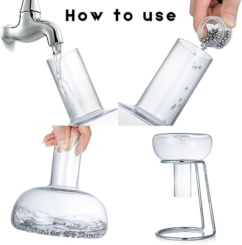 YouYah Wine Decanter Set, Red Wine Carafe with Drying Stand, Cleaning Beads and Aerator Lid, Crystal Glass, Wine Aerator, 100% Hand-blown