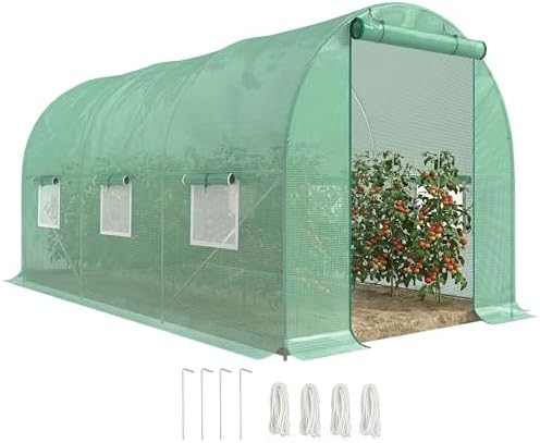 Outsunny 15' x 7' x 7' Walk-in Tunnel Greenhouse Large Steel Frame White