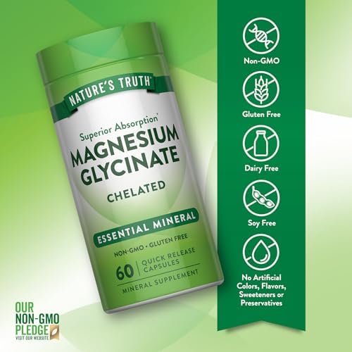 Nature's Truth Magnesium Glycinate Capsules | 200mg | 60 Count | Chelated Superior Absorption Formula | Non-GMO & Gluten Free Supplement