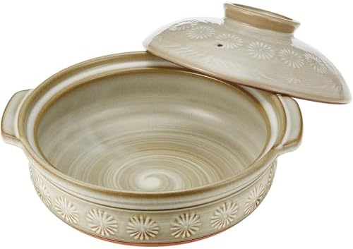 Banko Ware 52013 Ginpo Hanamishima Earthenware Pot (Deep Pot), No. 9, For 4-5 People