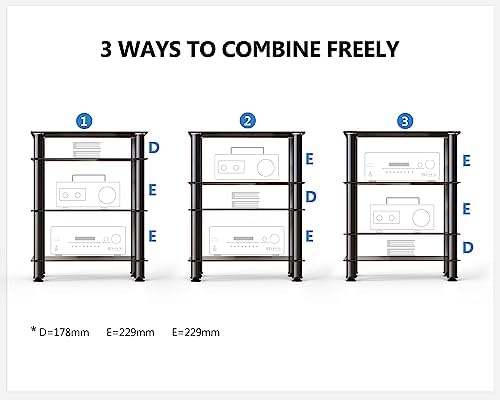 FITUEYES AV Component Media Stand Audio Rack 4-Tier Entertainment Shelves TV Stand for Video Components, Stereo Equipment, Gaming Consoles, Black