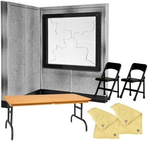 Break Room Accessory Set for Wrestling Action Figures | Build Backstage Scenes with a Breakable Wall, Window, Bench, 2 Folding Chairs
