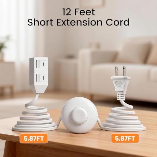 2 Pack 12 Feet 3 Outlets with Hand/Foot Switch Extension Power Cord.