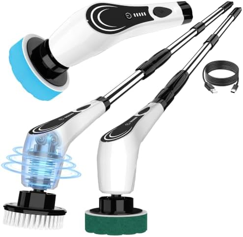 Electric Spin Scrubber, Cordless Power Scrubber with 7 Replaceable Brush Heads, 2-Speed Adjustable Handle