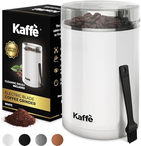 Kaffe One-Touch Coffee Grinder Electric w/Cleaning Brush (3 oz) - Coffee Grinders for Home Use - Up to 12 Cups of Coffee per Grind - Easy On/Off Coffee Bean Grinder - Black