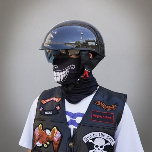 VCOROS Carbon Fiber Open Face Retro Motorcycle Half Helmet DOT