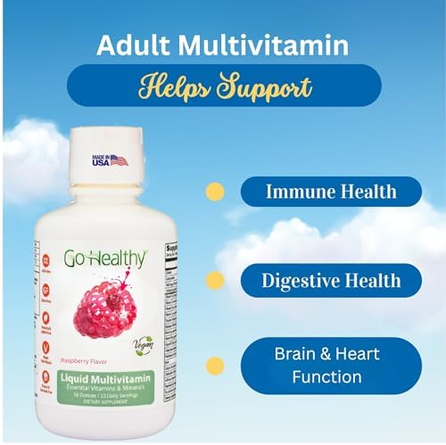 Go Healthy Liquid Multivitamin for Women, Men, Teens | Vegan Vitamin & Mineral Supplement | High Absorption | Premium Liquid Formula | Immune Support | Peach Mango Flavor | 32 Servings