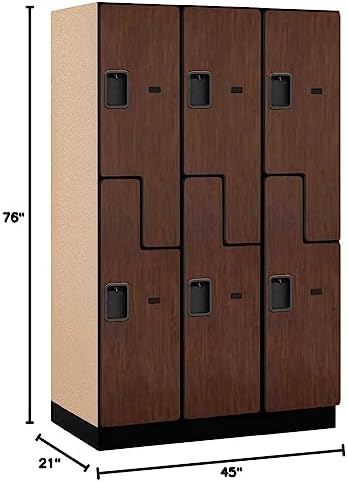 Salsbury Industries 2-Tier S-Style Extra Wide Designer Wood Locker with Three Wide Storage Units, 6-Feet High by 21-Inch Deep, Mahogany