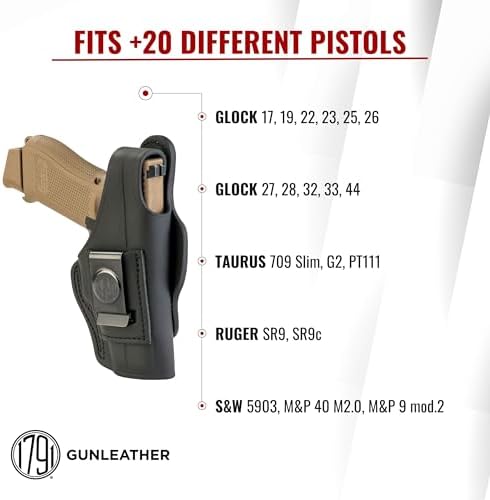 1791 Thumb-Break Gun Holster IWB/OWB, Fits Glock 19, 17, 22, 23, 26, 27 | Right-handed 4-Way leather gun holster also fits Taurus G2, Ruger SR9, Ruger SR9c and S&W M&P 9 M2.0, Glock 32 and 33