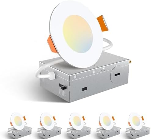 Amico 6 Pack 6 Inch LED Recessed Light with Junction Box, 5CCT, 1050LM, 12W