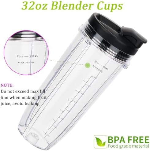 Replacement 24oz Blender Cup with Sip & Seal Lid For Nutri Ninja BL450 BL456 BL480 BL482 BL640 BL642 BL682 BN751 BN801 Foodi SS101 SS151 SS351 SS401