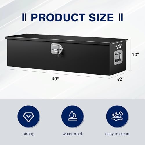 30 Inch Steel Heavy Duty Truck Bed Tool Box, Trailer Tongue Tool Box with Lock and Keys, Tool Box for Storage, Utility Trailer Tool Box for Truck, Pickup, RV, Trailer