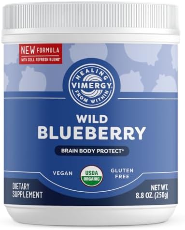 Vimergy Wild Blueberry Powder, Non-GMO, Vegan, Organic, 250g, 62 Servings | Antioxidant Used in Heavy Metal Detox Smoothie, Protects Brain Cells*, Gluten-Free