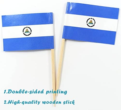 JBCD Nicaragua Toothpick Flag Nicaraguan Mini Small Cupcake Topper Flags, 100 pcs