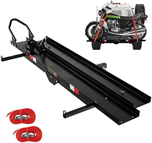 Goplus Motorcycle Hitch Carrier, 600LBS Motorcycle Carrier Hitch Mount with 2 Straps, Loading Ramp, Dirt Bike Trailer, Heavy Duty Motor Cycle Rack