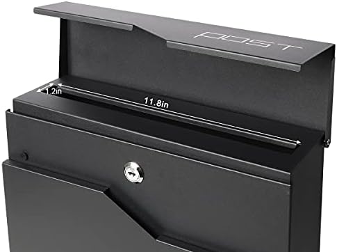 Decaller Large Capacity Mailbox with Key Lock, Wall Mount Metal Mail Box with Newspaper Compartment for Outside, 14.4" x 13" x 4.2", 938 Black