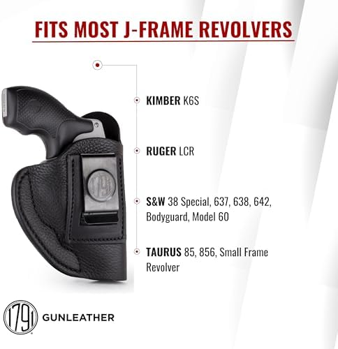 1791 Gunleather IWB Holster Fits J-Frame, 38 Special & Snub Nose Revolvers | Soft leather holster fits Ruger LCR, S&W 642, 637, 638, Bodyguard, Model 60, Taurus 85, 856, Kimber K6S, J-Frame
