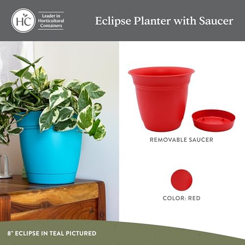 The HC Companies Eclipse Round Planter with Saucer - Outdoor & Indoor Plant Pot with Drainage Holes - Lightweight