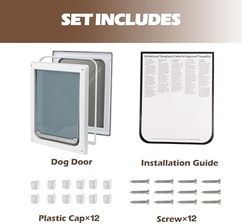 Pet Flap Door 2 Ways Locking Dog Wall Entry Pet Door with Transparent Flap for Dogs (Medium)
