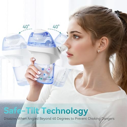 Rechargeable Nasal Irrigation System with 15 Saline Packets, Upgraded Sinus Rinse Kit with 40° Auto-Stop & Self-Cleaning, Nose Cleaner for Relieving Nasal Discomfort, Portable for Home & Travel
