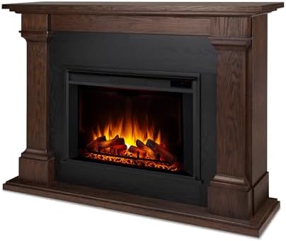Real Flame Callaway 63" Grand Electric Fireplace with Mantel in Chestnut Oak, Free-Standing Oversized Indoor Electric Fireplace with Mantel
